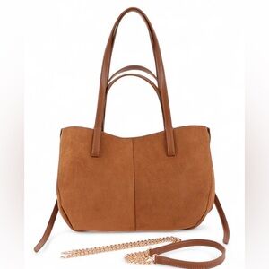 Vegan Suede Tote Bag with Gold Chain - Green, Blue, Black, Brown, Camel